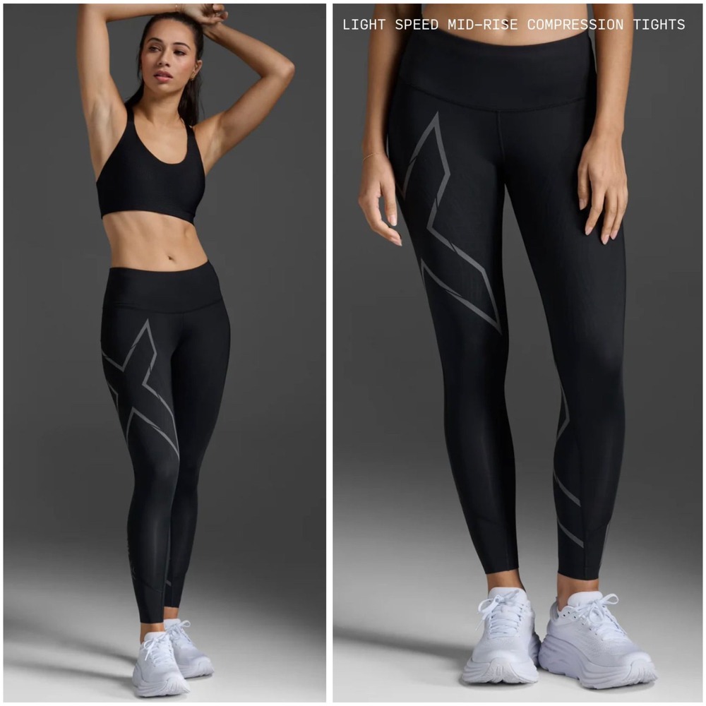 2XU Light Speed Mid-Rise Compression‎ Tights Black Reflective WA4412b Womens M